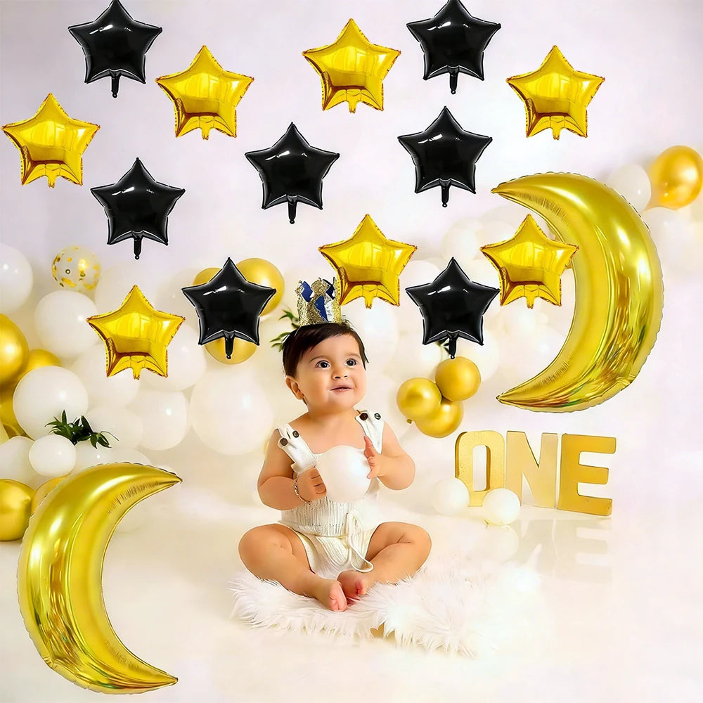 28inch Gold Moon 18inch Star Foil Balloons Set for Ramadan Eid Baby Shower Anniversary Wedding Birthday Party Decorations Favors
