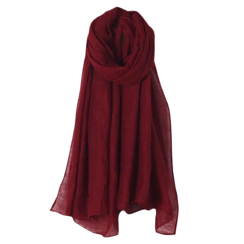 Fashion New 16 Colors Women Long Scarf Wrap Scarves Vintage Cotton Linen Large Shawl Hijab Elegant Solid Black Red White