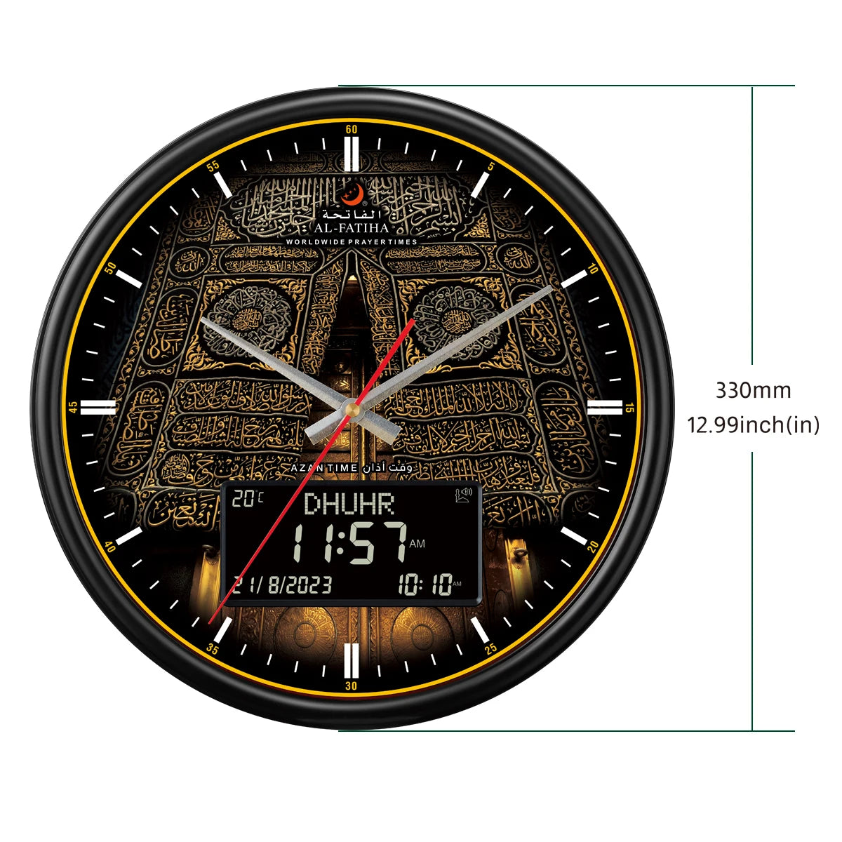 AL-FATIHA Athan Muslim Clock Digital-Analog Watch with Hijri Calendar Azan Prayer Time Fajr Alarm Mosque Wall Timepieces