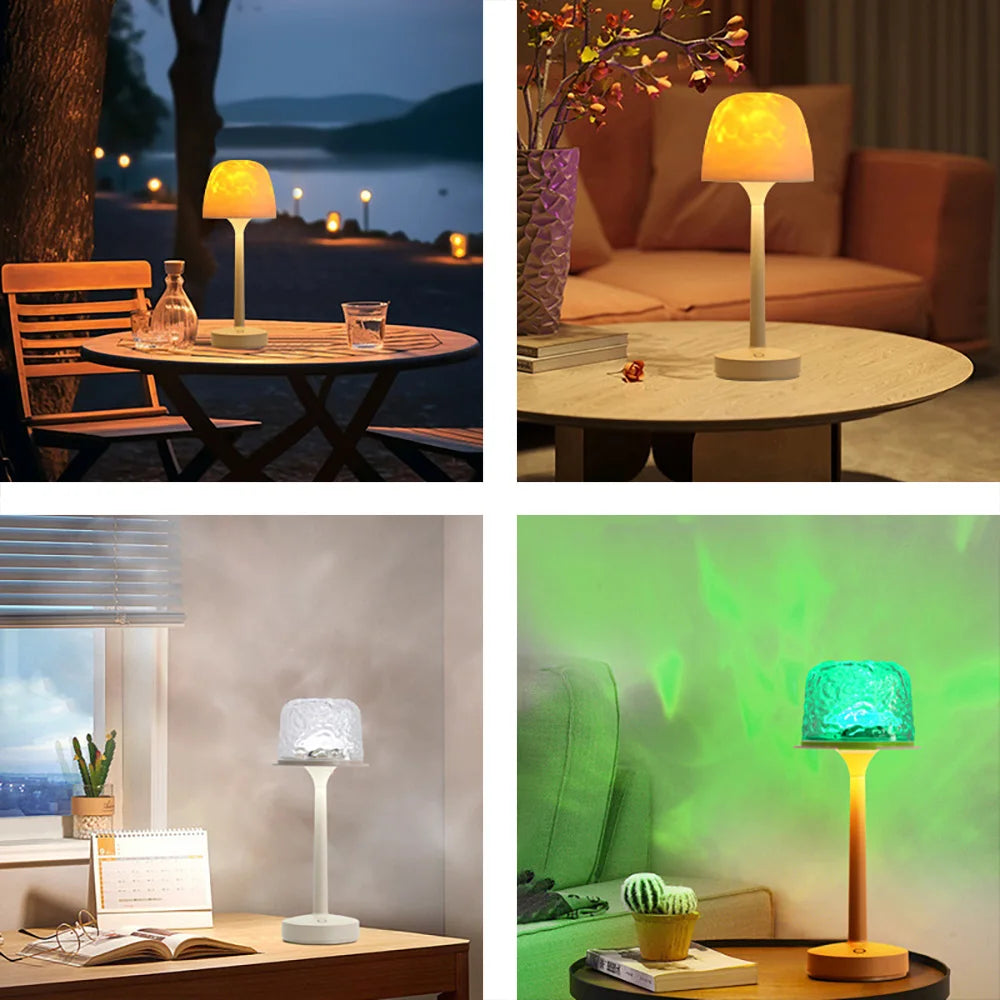 16 Color Water Ripple Atmosphere Desk Lamp Mushroom Table Lamp LED High Footed Desk Lamp with Remote Projection Atmosphere Light