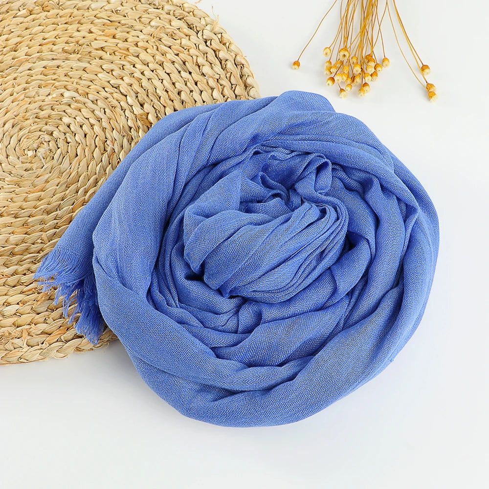 Solid Cotton Linen Hijabs Scarf Women Maxi Muslim Plain Frayed Scarf Shawls Wraps Headwear Oversize Pashmina Headscarf Headband