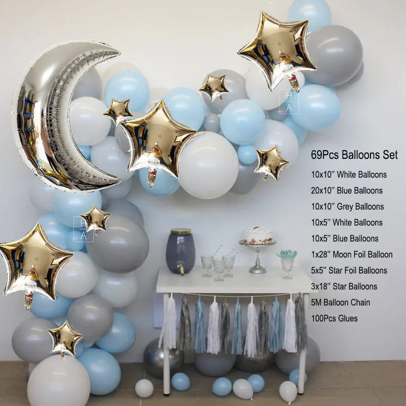 Twinkle Little Star Party Decorations Navy Blue Moon Star Balloon Garland Arch Kit For Baby Shower Ramadan Eid Mubarak Decor