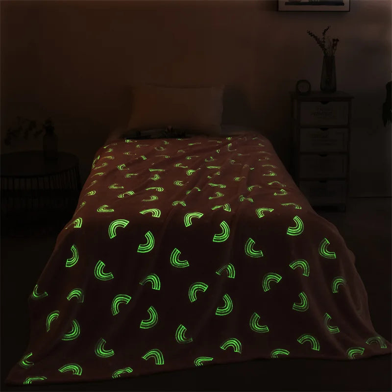 Magical Luminous Flannel Throw Blankets Night Fluorescent Fluffy Kids Blanket Star Moon Warm Sofa Bedspread Nap Leisure Covering