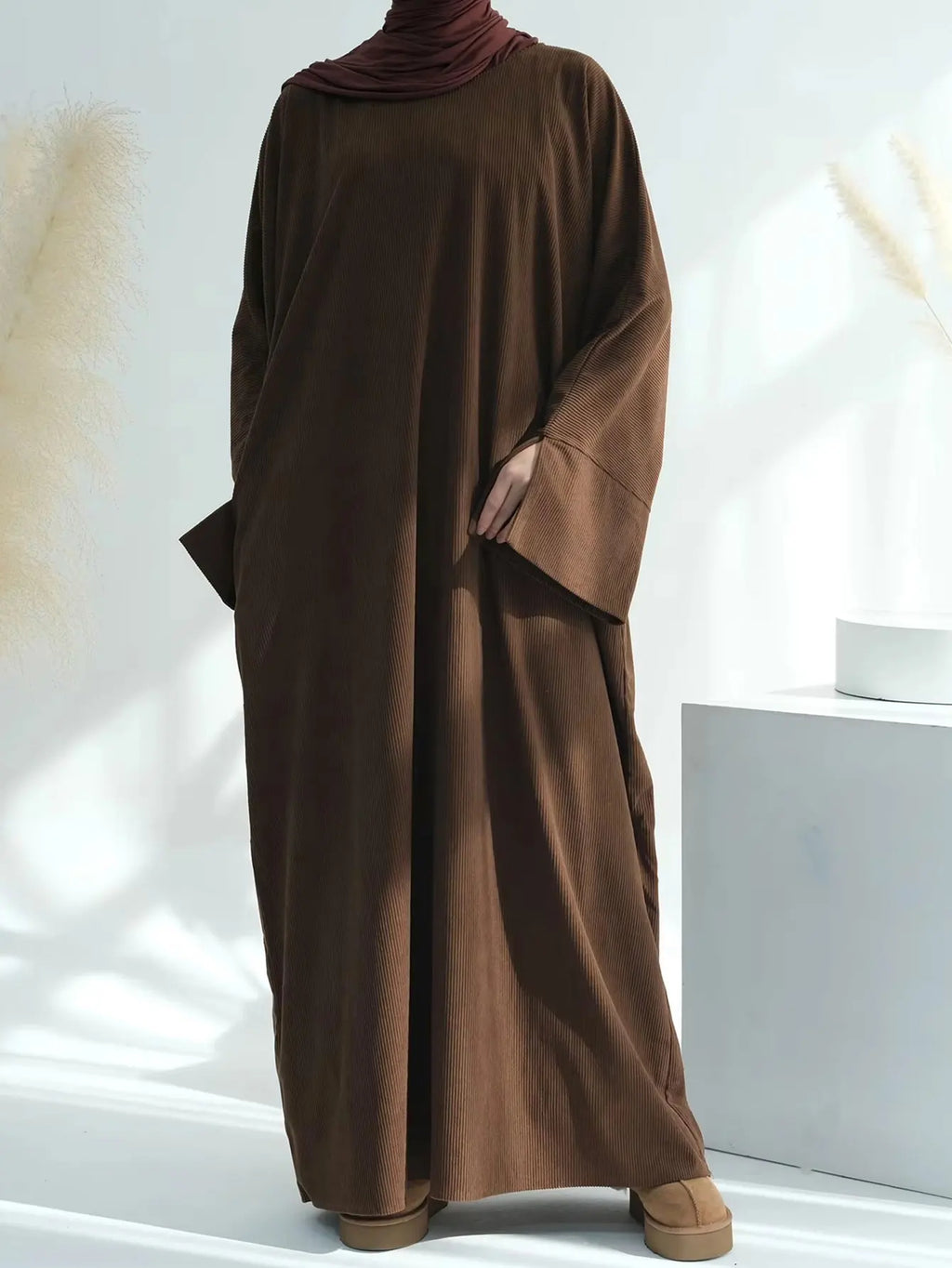 Closed Casual Corduroy Winter Abaya for Muslim Women – Eid 2025 Moroccan Kaftan Caftan Modest Dress