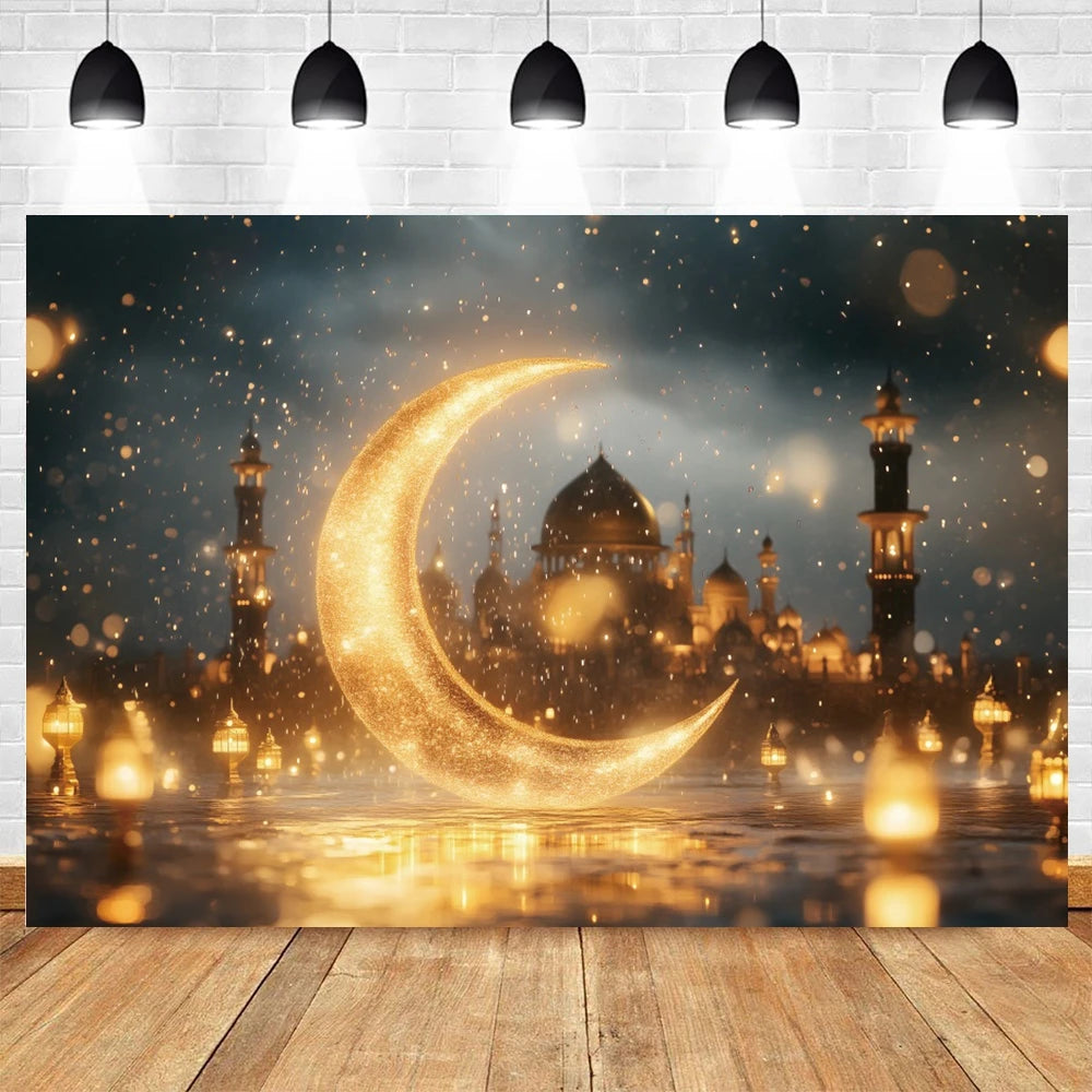 Eid Mubarak Ramadan Decoration Photography Background Islamic Muslim Mosque Moon Eid al Fitr Family Party Photo Backdrop Banner