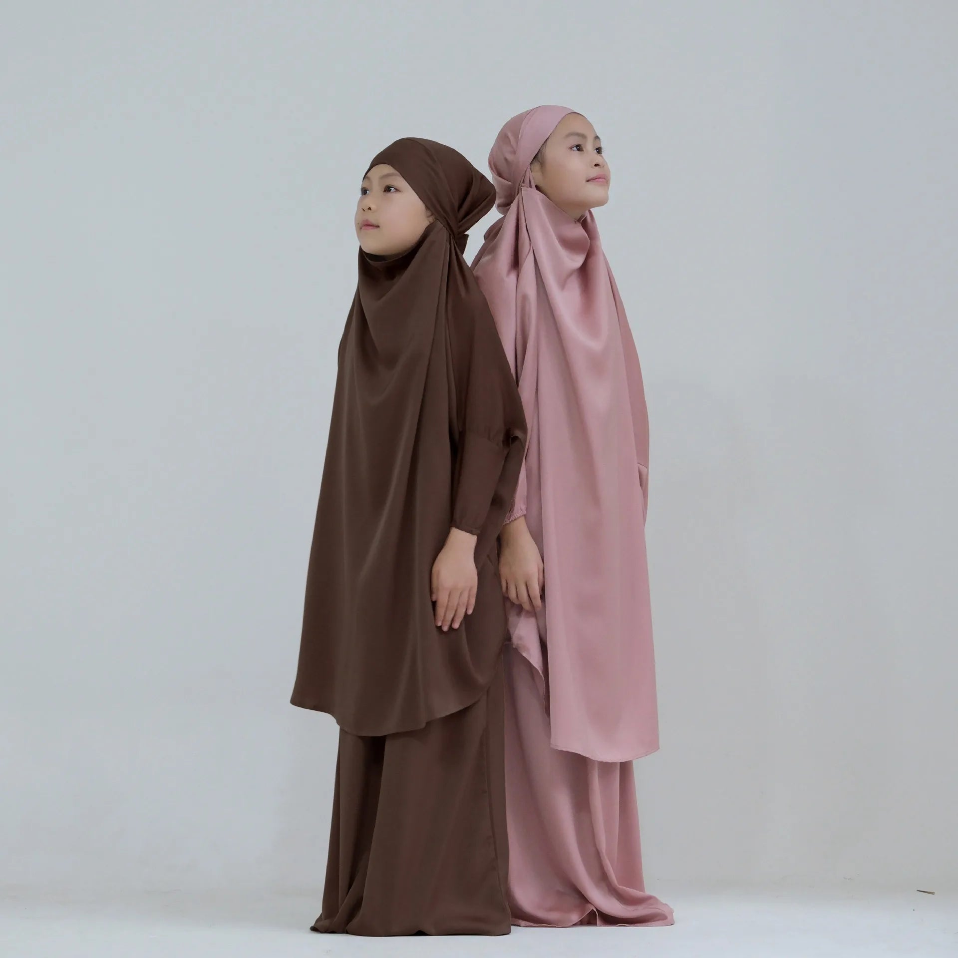 Eid Ramadan Muslim Kids Girls Hijab Dress Hooded Khimar Skirt Abaya Prayer Garment Islamic Clothing Full Cover Burqa Niqab 2PCS