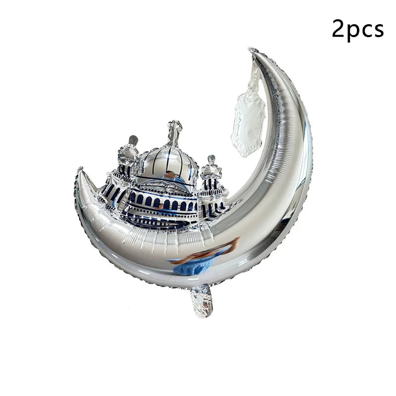 2Pcs Ramadan Mubarak Decoration Star Moon Foil Balloons Eid Mubarak Balloons Set Muslim Islamic Festival Party Decoration