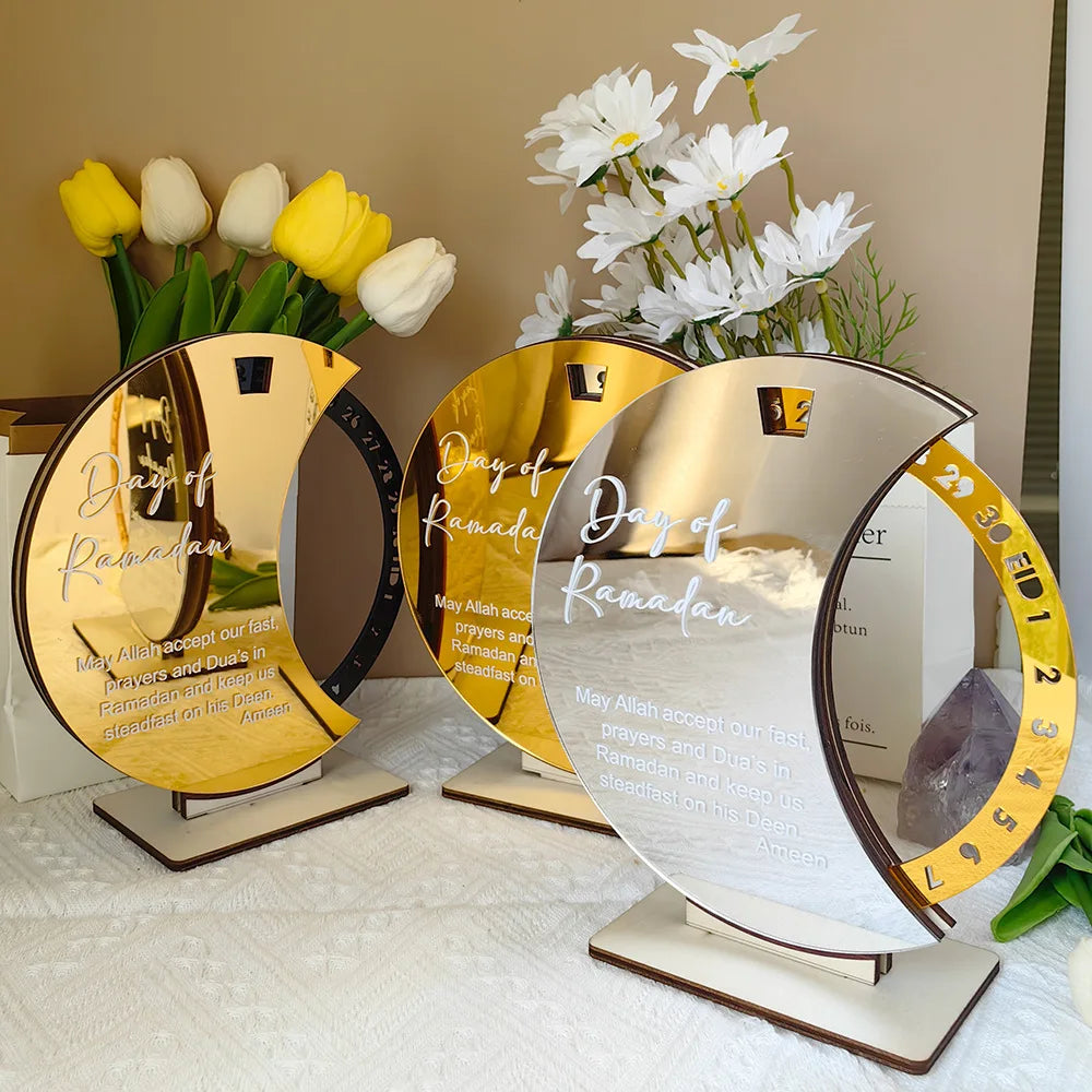 Rotatable Silver Black Ramadan Calendar Countdown Wheel with Base Table Ornament Day of Ramadan Islam Muslim Party Decor Gift
