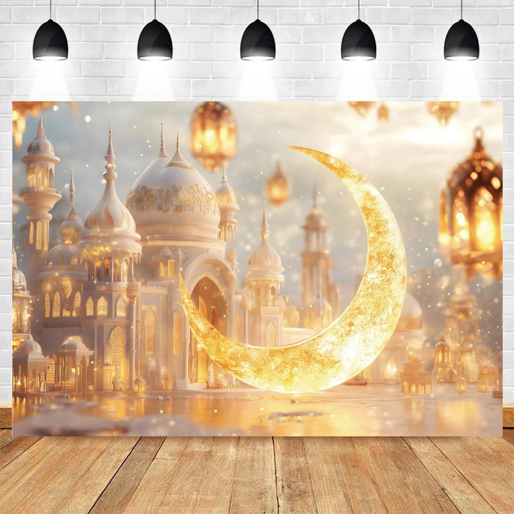 Eid Mubarak Ramadan Decoration Photography Background Islamic Muslim Mosque Moon Eid al Fitr Family Party Photo Backdrop Banner