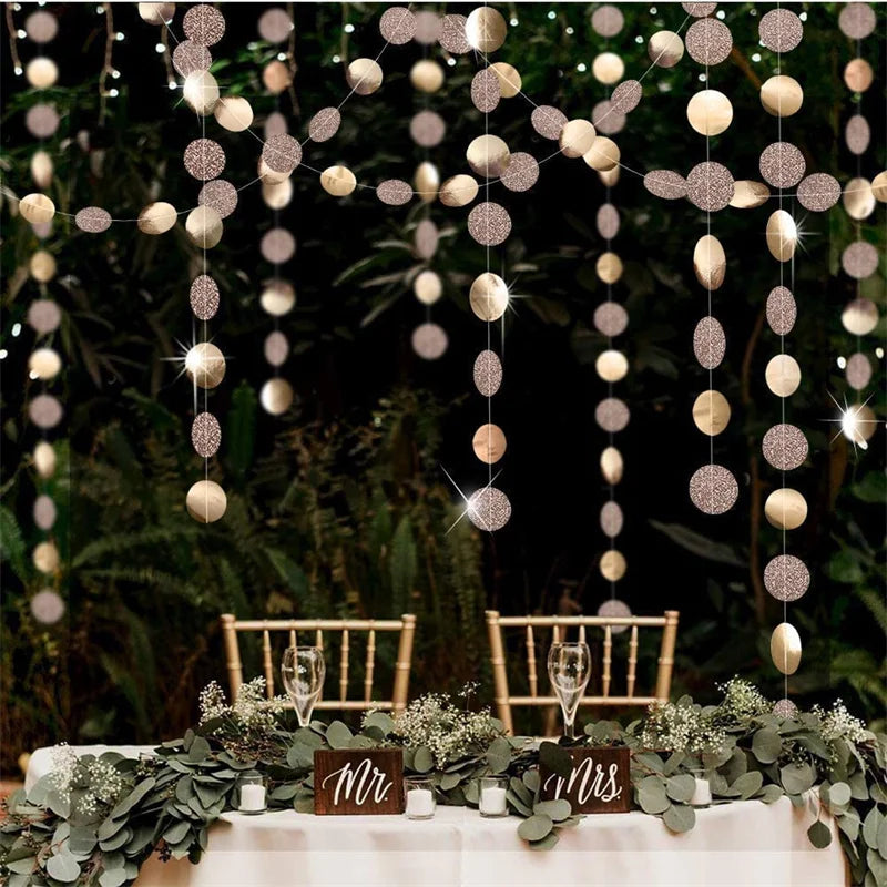 Champagne Gold Party Decorations Star Dots Garlands  Hanging Paper Heart Streamer Banner Wedding Valentine Day Party Flag Decor