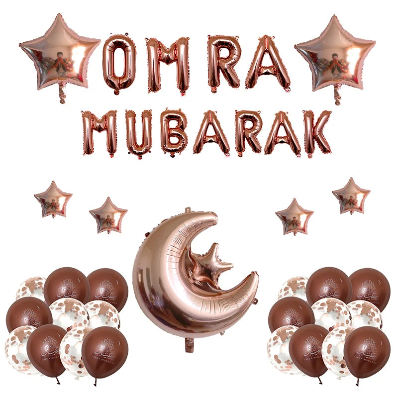 1Set OMRA Mubarak Letter Foil Balloons Ramadan Kareem Decoration Star Moon Helium Globos 2023 Muslim Islamic Party Supplies Gift