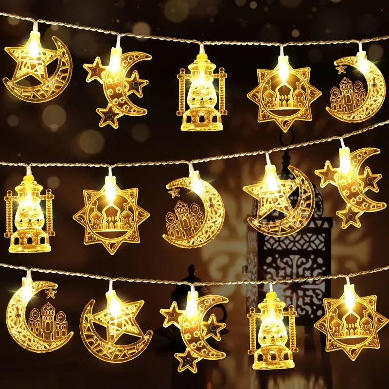 1.5M EID Mubarak LED String Lights Moon Star Castle Lantern Light Islam Muslim Festival Party Ramadan for Home Decoration 2026