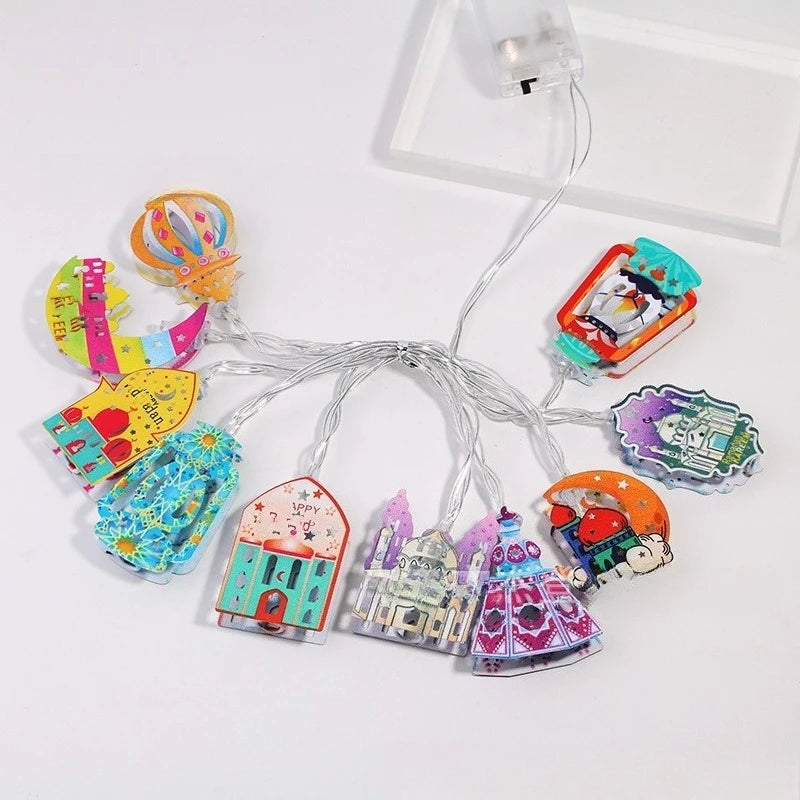Ramadan Star Moon Castle LED String Lights Eid Mubarak Decoration 2026 for Muslim Islam Party Eid al-Fitr Wall Pendant String