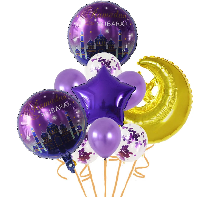 Stars Moon Confetti Balloon Bundle Eid Mubarak Ramadan Decoration 2025 Muslim Islamic Party Supplies Ramadan Kareem Foil Ballons