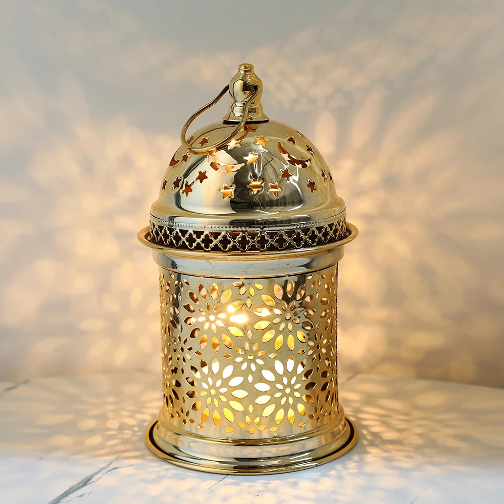 Gold Metal Lantern Lights Fancy Dome Ramadan Decoration Lamp With Music Eid Mubarak Home Decors Islamic Muslim Gifts Eid al-Fitr