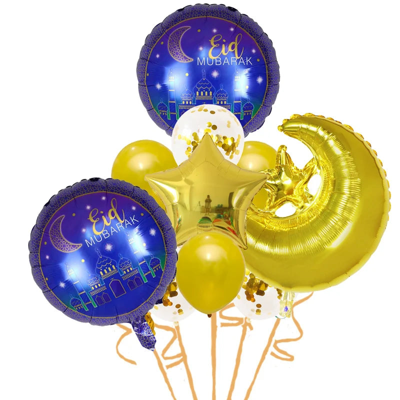 Stars Moon Confetti Balloon Bundle Eid Mubarak Ramadan Decoration 2025 Muslim Islamic Party Supplies Ramadan Kareem Foil Ballons