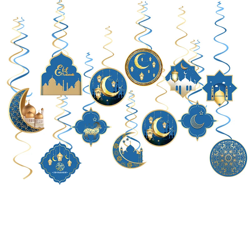 1Set Ramadan Mubarak Paper Banner Garland Hanging Pendant 2025 Islamic Muslim Party Moon Castle Decor EID Party Gift Supplies