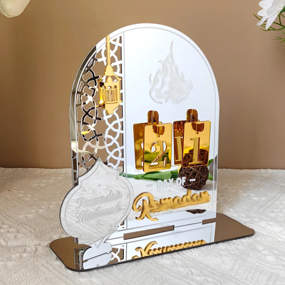 Ramadan Countdown Calendar 2026 Acrylic Silver Eid Mubarak Advent Islamic Home Decor For Muslim Party Indoor Table Desk Gifts