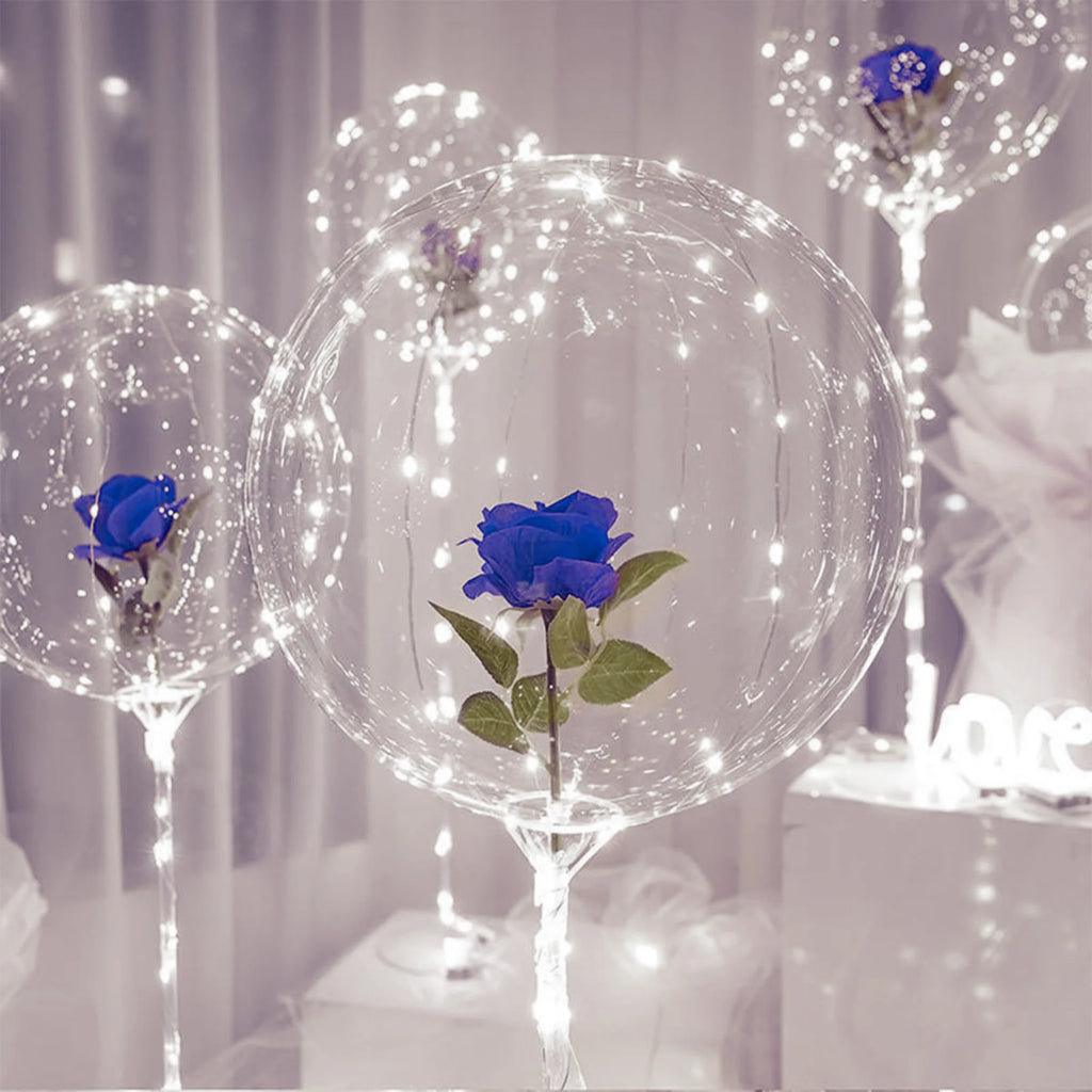 LED light rose bouquet transparent wave balloon, suitable for weddings, anniversaries, birthdays, Valentine's Day, bridal shower