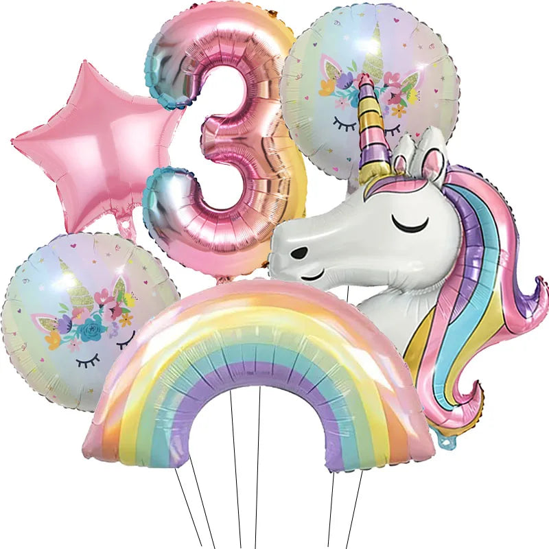 Rainbow Unicorn Foil Balloon 32inch Gradient Number Balloon Unicorn Party Supplies Unicorn Birthday Party Decoration Baby Shower