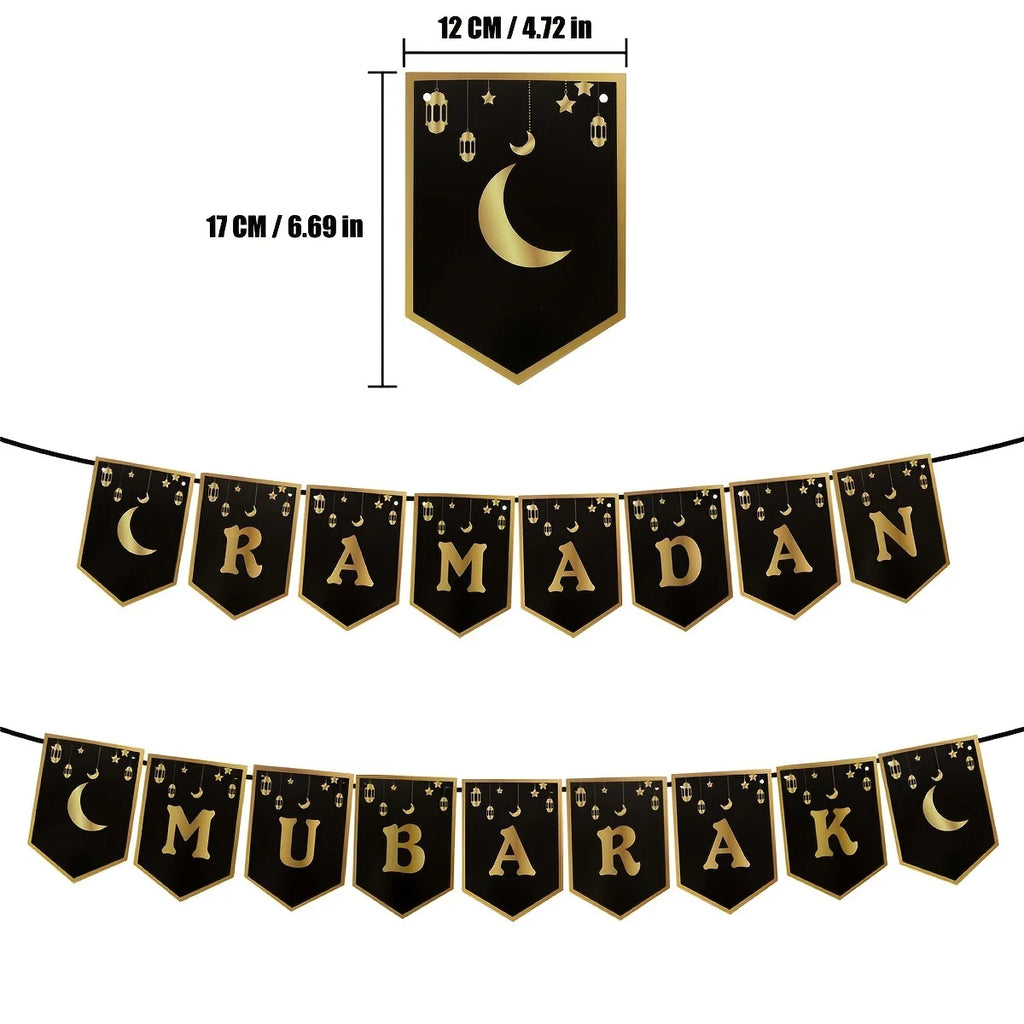 1pc Ramadan Mubarak Banner with Crescent Moon and Stars - Paper Garland Decor for Ramadan, Eid Al-Fitr, Universal Celebrations
