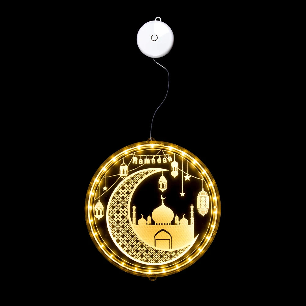 Ramadan Window Lights Eid Mubarak Decorations Moon Star Warm Lights Muslim Decorations for Door Home Eid Al Fitr Party Supplies