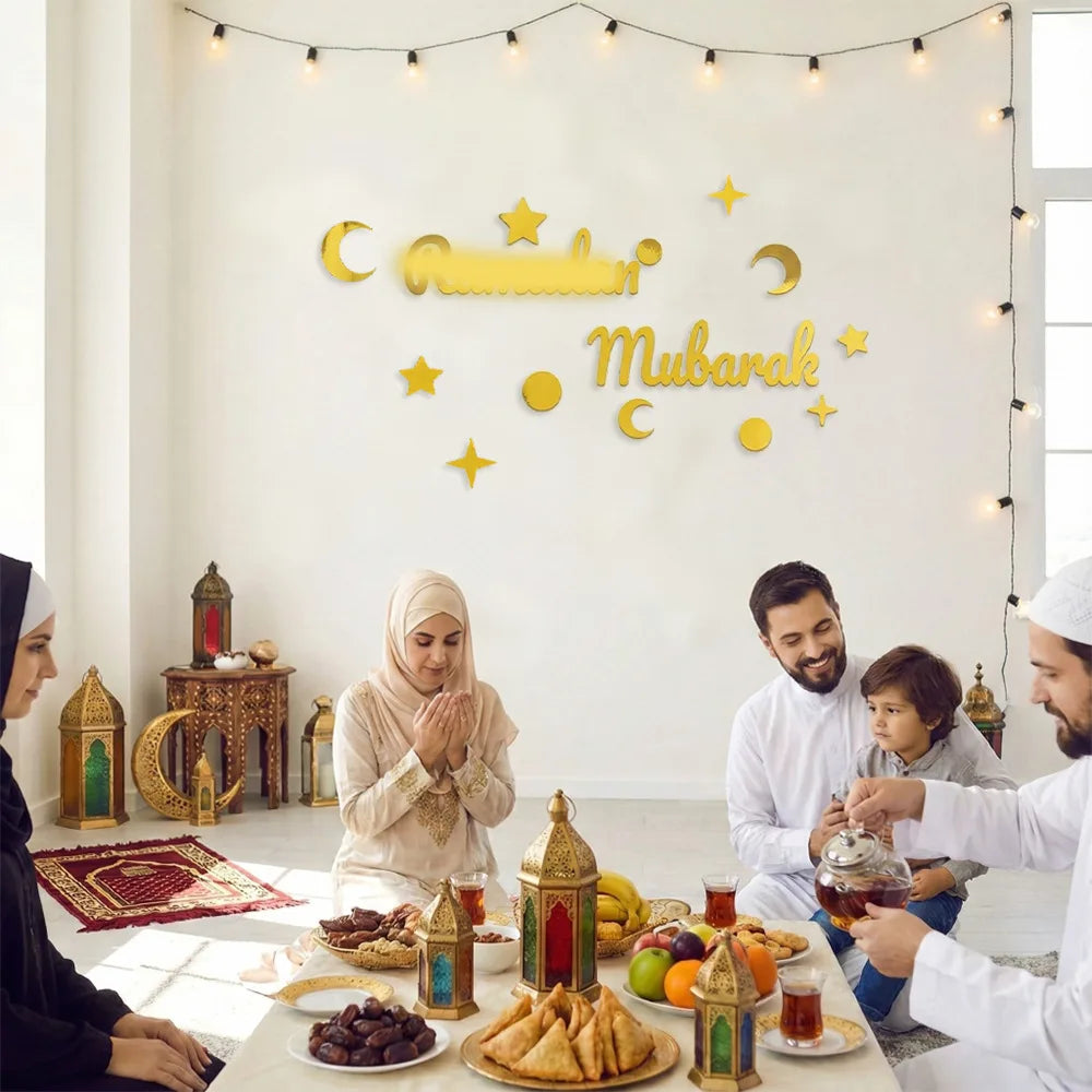 Ramadan Eid Moon Festival Party Decor - Gold Hollow - Star Crescent Letter Wall & Window Stickers