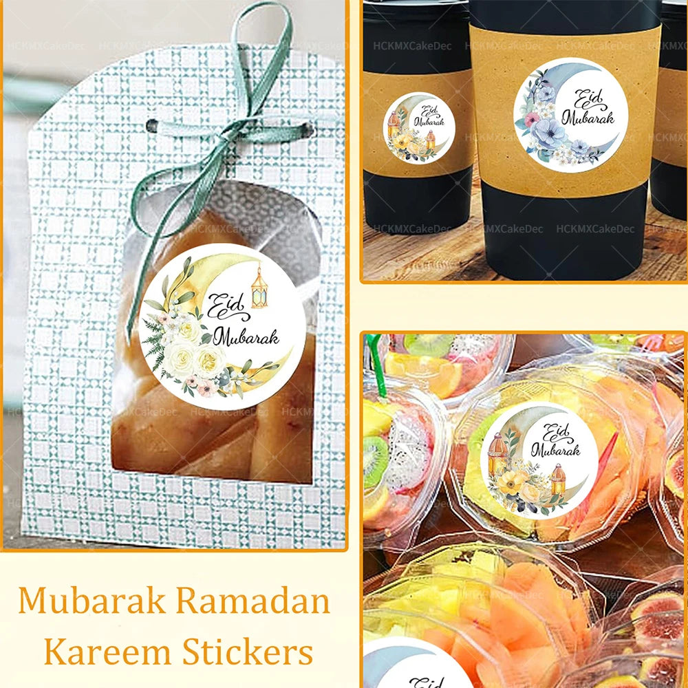 New EID Mubarak Stickers Gift Bag Candy Box Seal Lables Ramadan Kareem Paper Sticker Party DIY Decoration