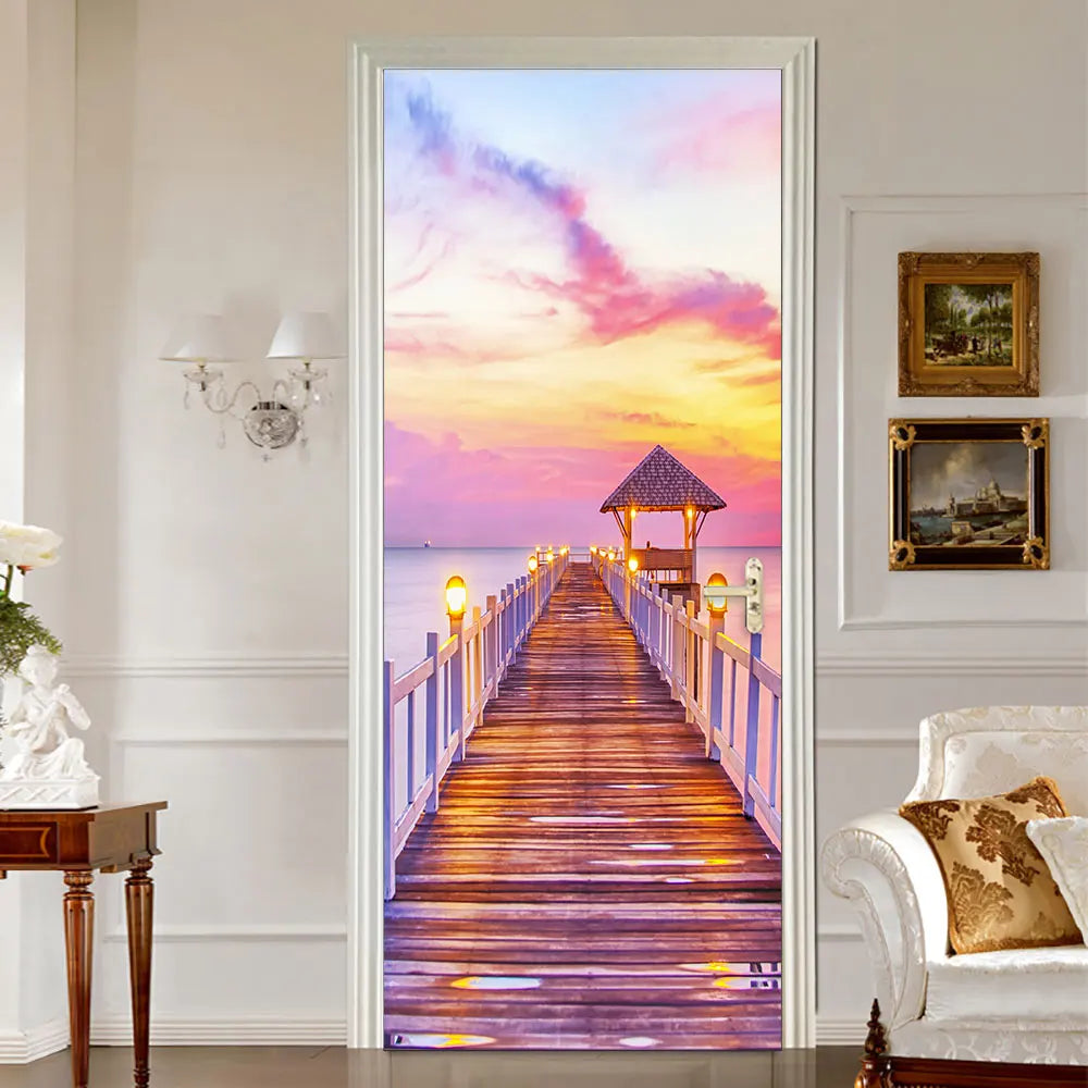 Medieval Stone Hutongs DIY Door Wall Sticker Home Decor Living Room Children Room Bedroom Art Mural Self-adhesive PVC Wallpaper