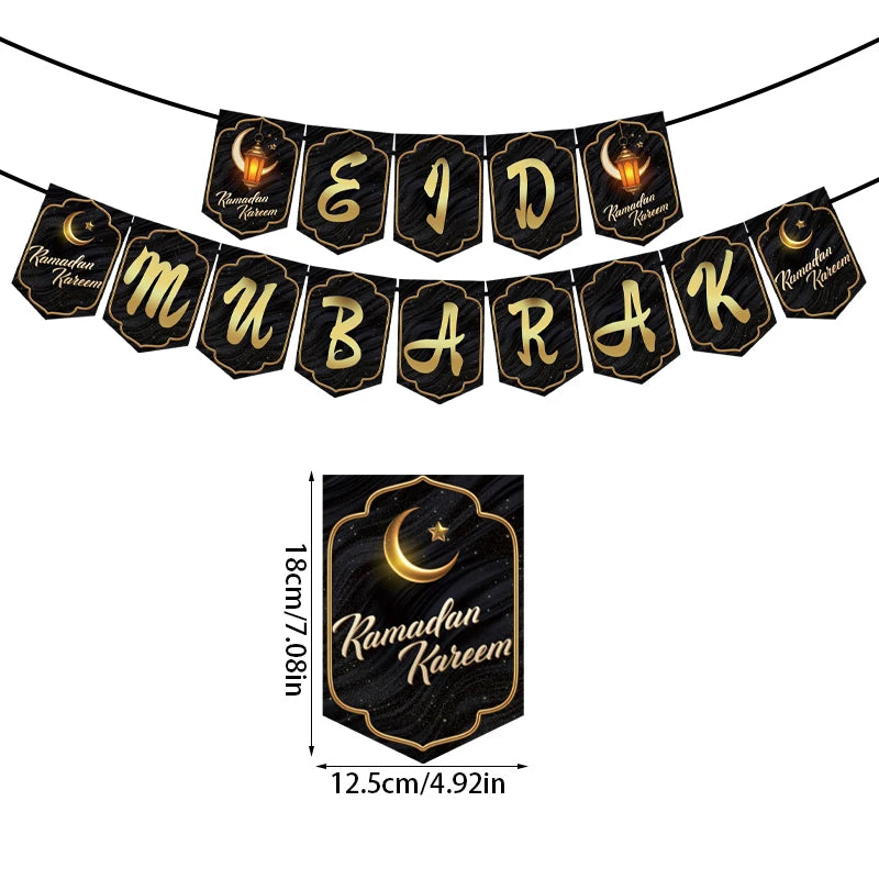 EID Mubarak Banner 2025 Decorations Ramadan Kareem Star Moon Garland Bunting Hanging Ornament Muslim Umrah Mubarak home decor