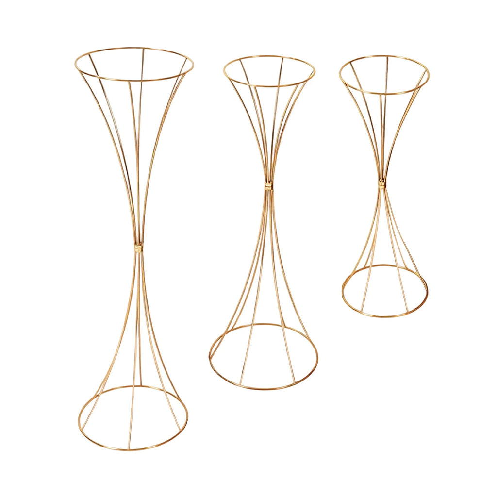 3PCS Hourglass-Shaped Golden Vase, Metal Wedding Centerpieces Vase, Flower Road Lead Stand for Table Wedding Party Banquet