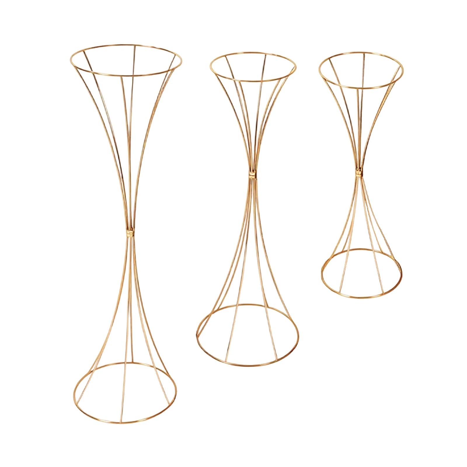 3PCS Hourglass-Shaped Golden Vase, Metal Wedding Centerpieces Vase, Flower Road Lead Stand for Table Wedding Party Banquet