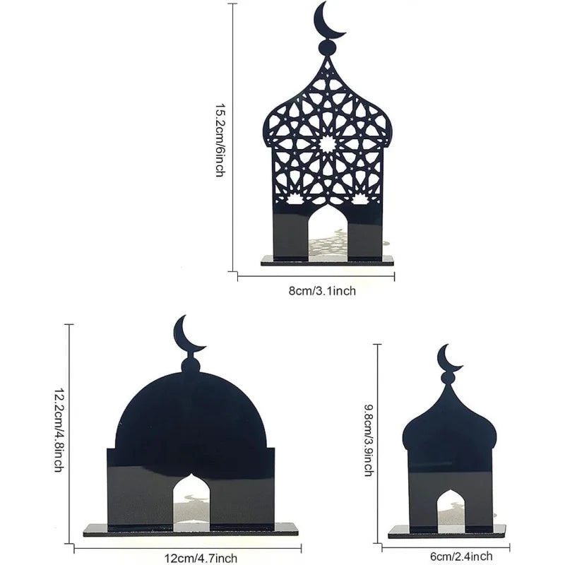 3pcs Eid Mubarak Table Sign Acrylic Ramadan Desktop Ornament Decorative Acrylic Table Ornament for Eid Mubarak Home Party Supply