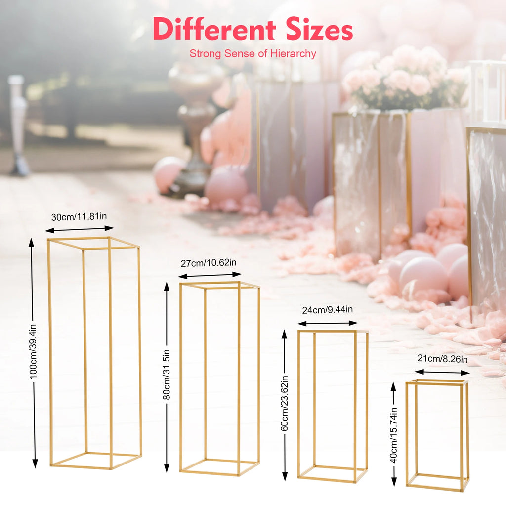 4 Different Height Wedding Flower Stand Metal Floor Geometric Vase Set Wedding Centerpieces For Table Tall Decorations For Party