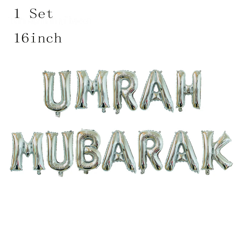 Black Gold Umrah Mubarak Latex Foil Balloon Eid Mubarak Islamic Muslim Ramadan Kareem Festival Party  Eid al Adha Decor Supplies