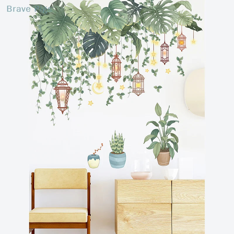 Green Leaves Wall Stickers For Home Living Room Decorative Vinyl Wall Decal Tropical Plants DIY Kid Door Murals Wallpaper