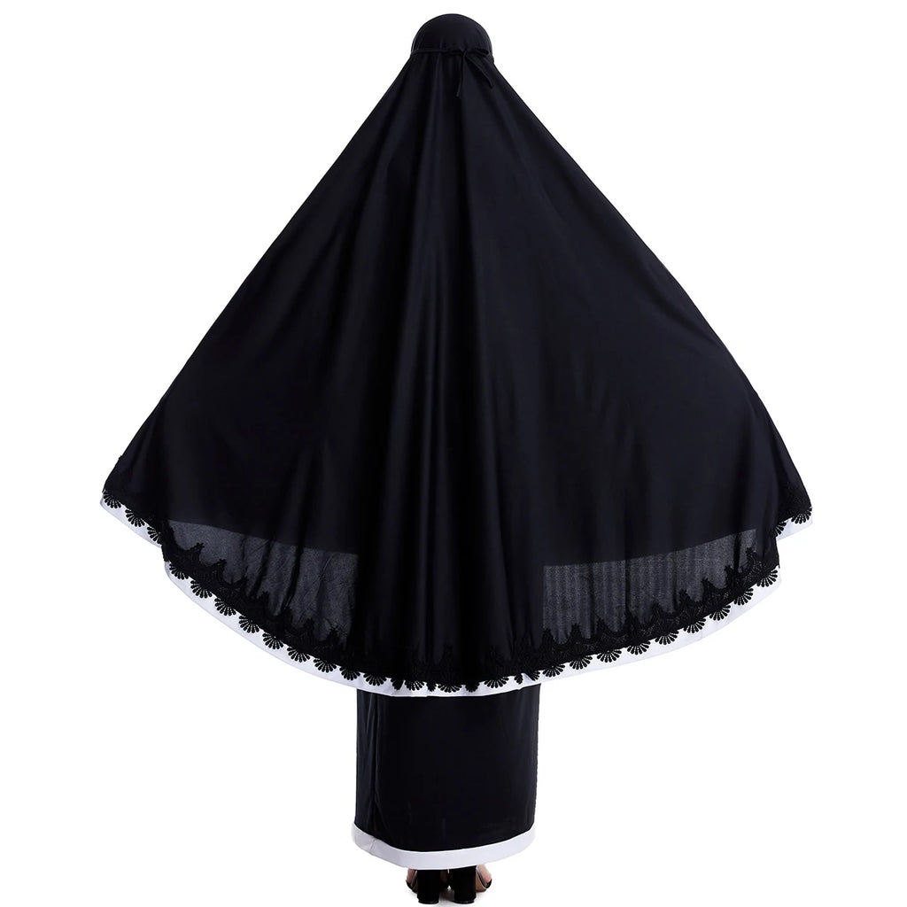 Muslim Women Burqa Dress Lace Two-piece Suit Ethnic Lady Hijab Abaya Suit Ramadan Eid Prayer Garment