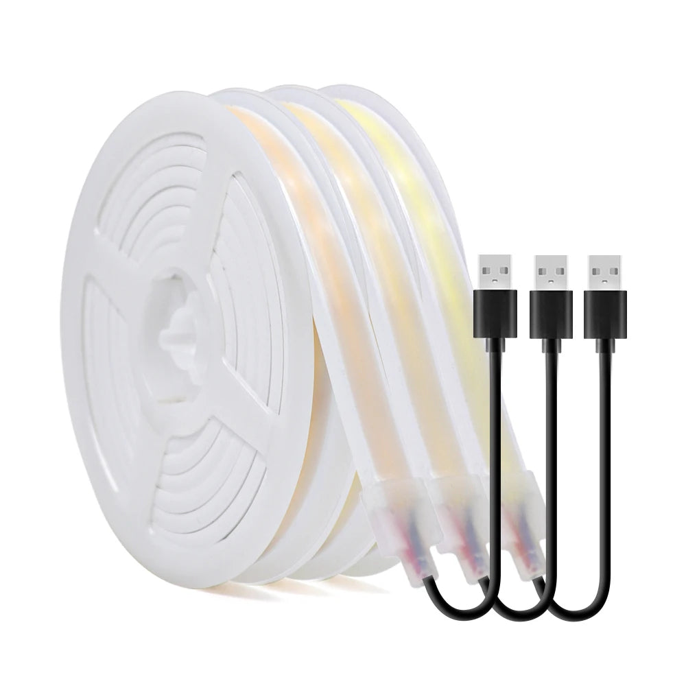 5V USB COB LED Strip Neon Light High Brightness 320 LEDs/M IP67 Waterproof Flexible Ribbon Tape for Garden Bedroom TV BackLight