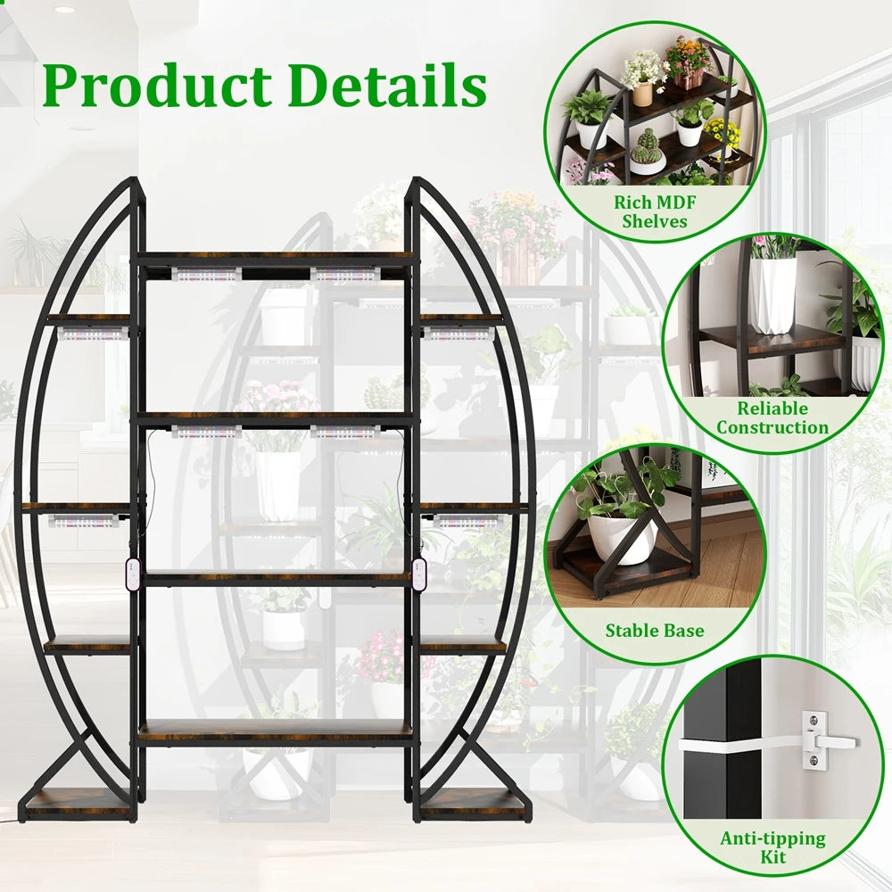 Half-Moon Shape Plant Stand Industrial Bookshelf Storage Shelf Multilayer Garden Flower Rack