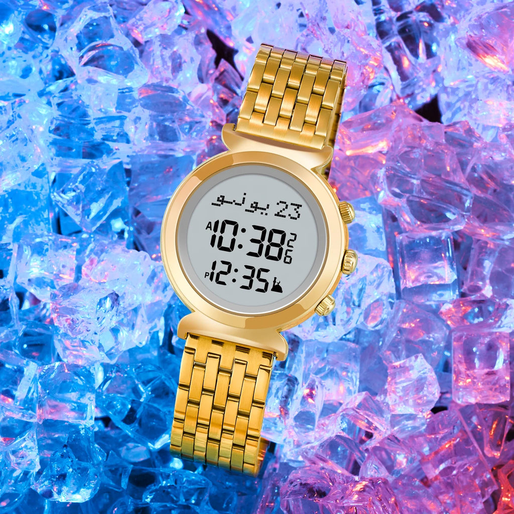 AL-FATIHA/AL SALAH Alloy Azan Watch Muslim Wristwatch With Backlight Hijri Calendar English Arabic Islamic