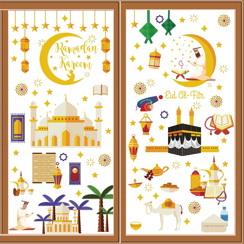 Eid Mubarak Wall Stickers Kareem Ramadan Decoration 2025 For Home Islamic Muslim Party Decor Mubarak Ramadan Window Sticker Gift