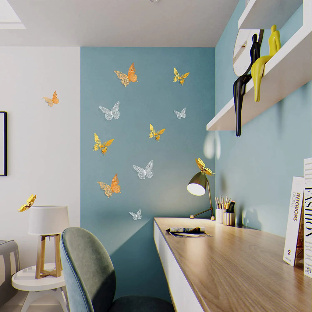 12Pcs Fashion 3D Hollow Butterfly Creative Wall Sticker For DIY Wall Stickers Modern Wall Art Home Decorations DIY Gift