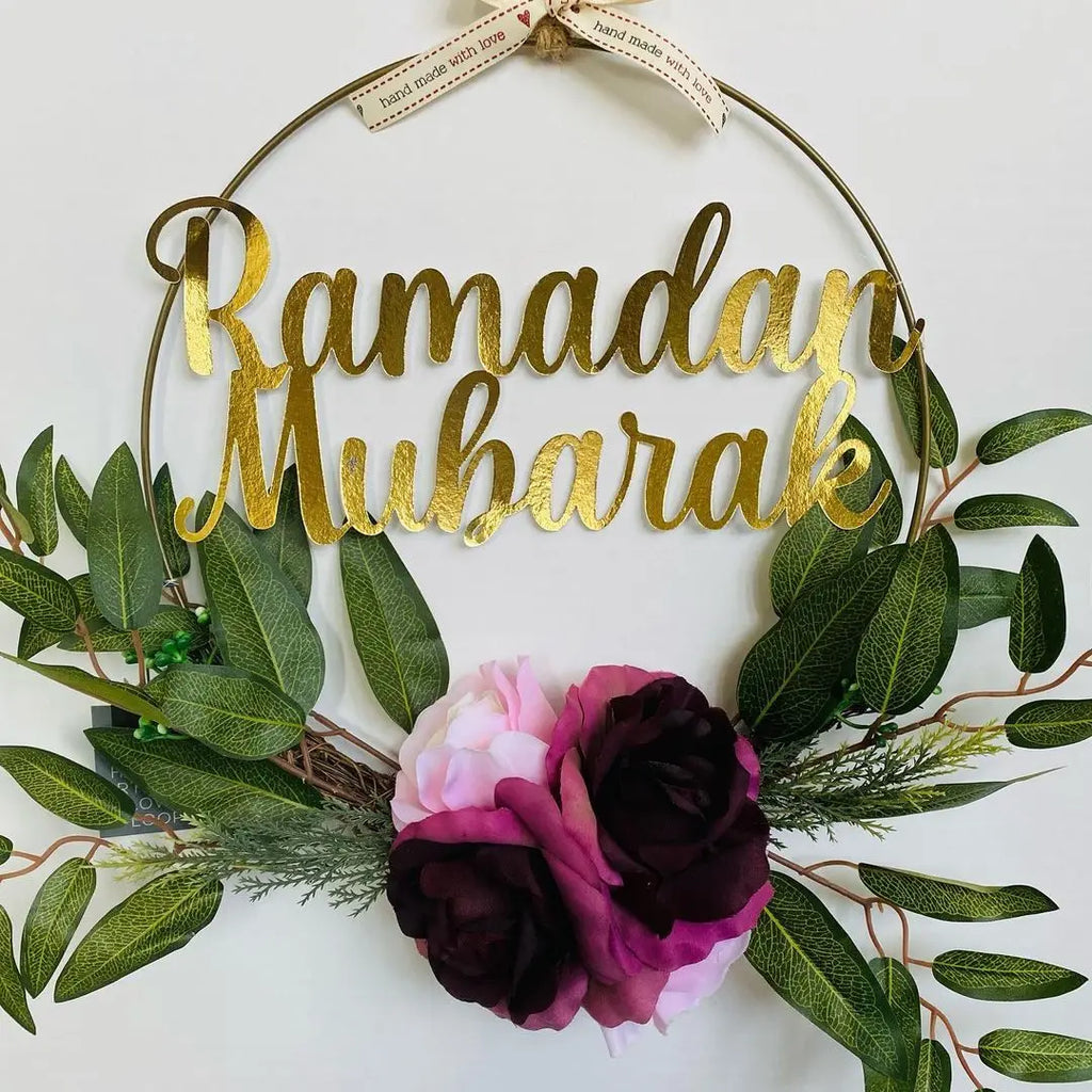 DIY Eid Mubarak Wreaths with Artificial Flower Leaves for Ramadan Kareem Islam Party Decoration Muslim Home Wall/Door Decor