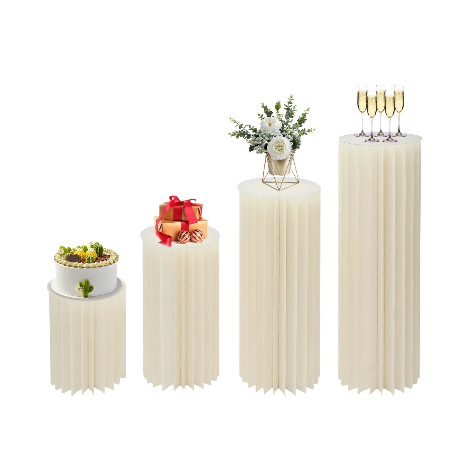 4Pcs Foldable Cardboard Flower Stands Wedding Centerpieces Display Dessert Table Column for Party Garden Decor (40+60+80+100cm)