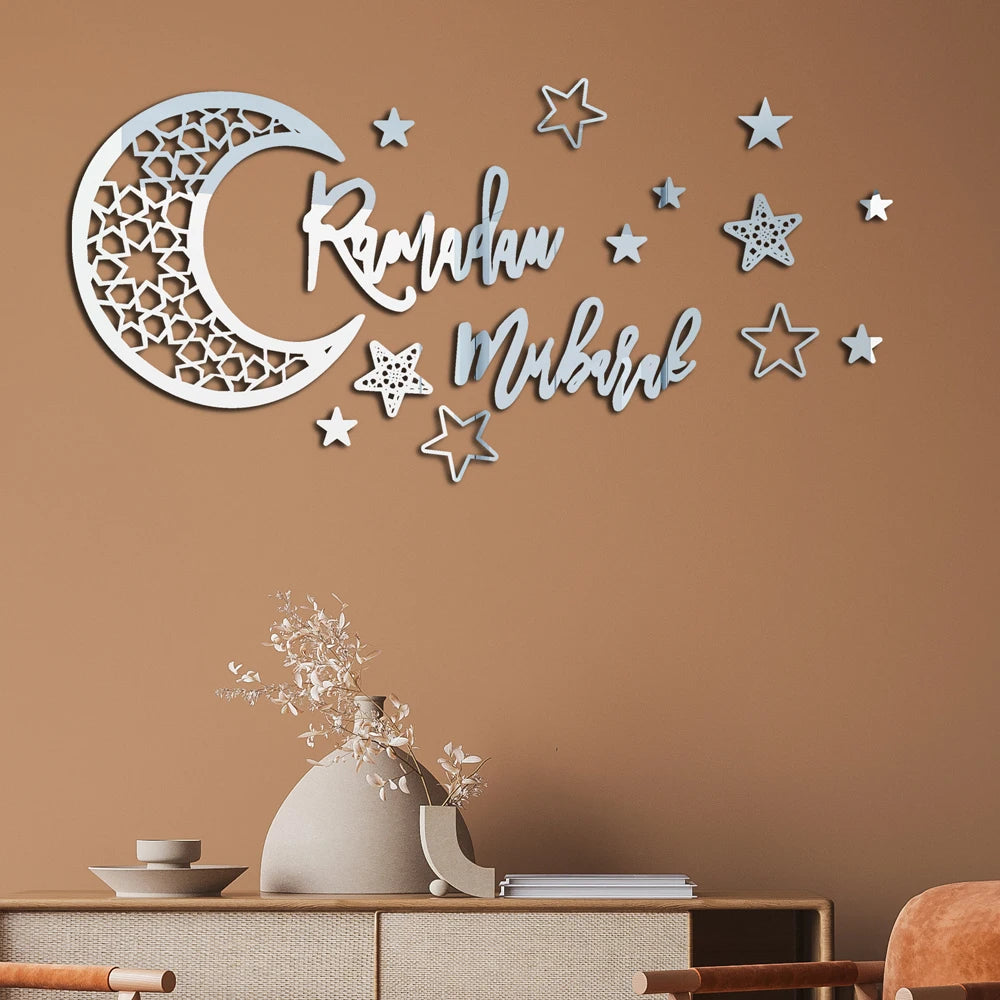 Ramadan Kareem Stickers Decorations Wall Eid Mubarak For Home Eid Al Adha Moon Window Star Decal Islamic Mirror Decor Sign