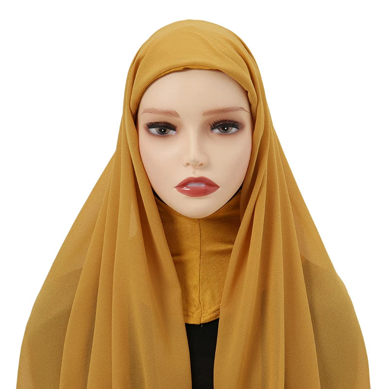 Instant Hijabs Cap with Neck Cover Ready to Wear Scarves Chiffon Hijab For Woman Veil Muslim Islamic Scarf For Women's Headscarf