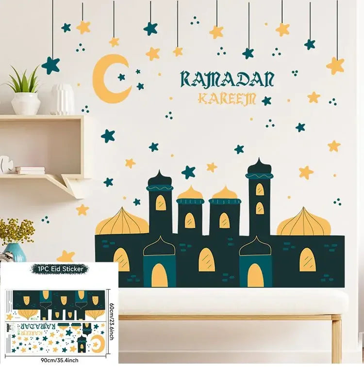 Eid Mubarak Window Sticker 2025 Kareem Ramadan Decor for Home Ramadan Mubarak Wall Sticker Islamic Muslim Wall Decals Decor