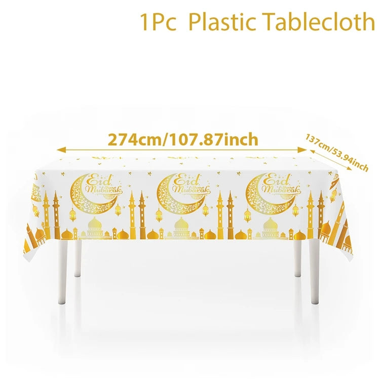 Eid Mubarak Tablecloths Ramadan Decoration 2025 for Home Islamic Muslim Party Decor Ramadan Kareem Tableware Eid Al Adha Gifts