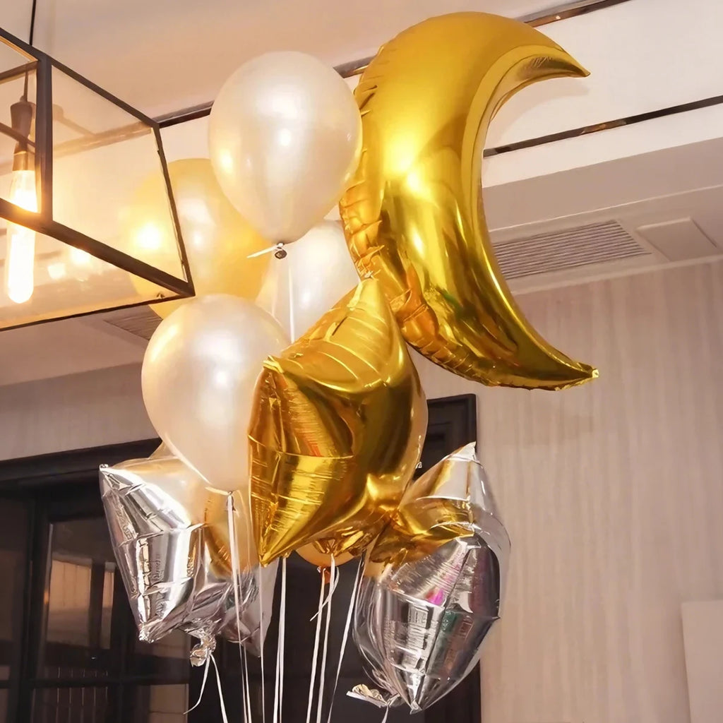 6pcs Moon and Star Balloon Set, Eid al Fitr Balloon Decoration, Family Ramadan Party Decoration, Ramadan Event Decoration