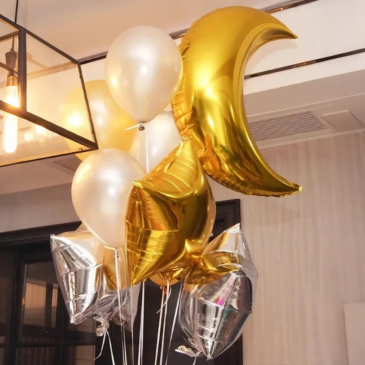 6pcs Moon and Star Balloon Set, Eid al Fitr Balloon Decoration, Family Ramadan Party Decoration, Ramadan Event Decoration